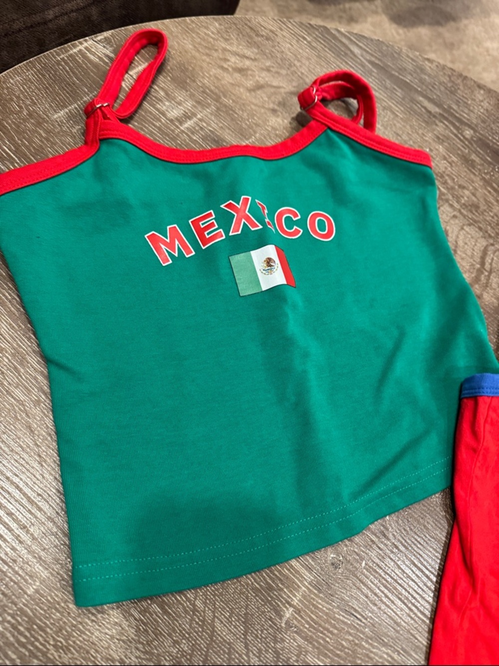 Edikted Green Tank Top with Red Trim and Mexico Graphic